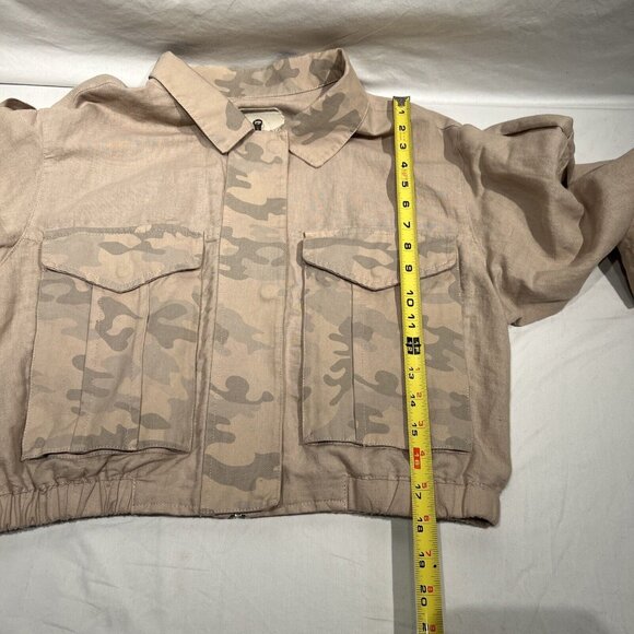 Anthropologie Hei Hei Ronan Cropped Camo Utility Jacket Small Tan Linen Cotton - Picture 7 of 7